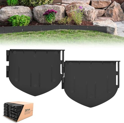 Bordure de pelouse flexible en plastique - Bordure de parterre - Bordure invisible pour pelouses, chemins, gazon artificiel - Facile à installer - En plastique recyclé - 32 m