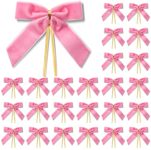 MORSUNBELA Schleifen Deko Samtschleife Geschenkschleifen Rosa | 25 Stück Samt Geschenkschleifen als elegante Schleife Deko für Weihnachten, Hochzeit, Geburtstag, Heimdeko und Verpackung