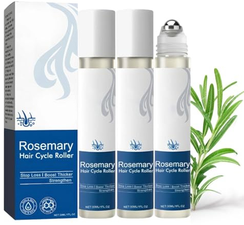Hair Growth Serum Roll On, Rosmarin Haarwachstumsserum, Naturkosmetik Haarserum Tonikum mit Rosmarinöl hilft bei dünner Werdendem Haar, Anti-Haarausfall Serum für Männer & Frauen (3PC)