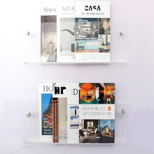 Gwezmxs Zeitungsständer Wand Acryl Modern, Magazine Shelf, Abgerundetes Rechteck, 2 Stück, 30x15cm, Transparent