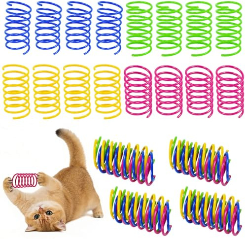 ASOUUNLD 100 Stück Katzenspielzeug Spirale Bunte Spiralfedern Katzen Frühlingsspielzeug Interaktives Springspielzeug aus Kunststoff zum Jagen und Kauen für Indoor Katzen (Gelb, Blau, Grün, Pink)