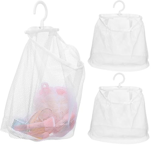 Homoyoyo 2pcs Hanging Mesh Storage Bags for Clothes Pegs and Vegetables, White Breathable Net Pouches with Hook, Multipurpose Laundry and Kitchen Organizer Suitable for Bathroom and