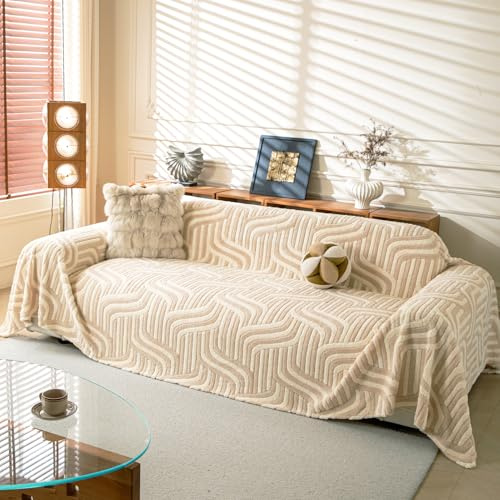 WEYOND Weicher Plüsch Sofa Überzug, 180 x 300 cm, Hellbraun | Sofa Überwurf & Sofabezug, Rutschfest & Waschbar, Möbelschutz für Hunde & Haustiere, Sofadecke für 1/2/3/4 Sitzer
