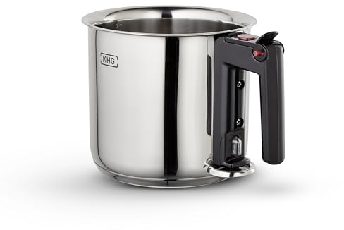 KHG Simmertopf 16 cm Edelstahl 1,5 L doppelwandig - Wasserbad-Topf mit Innenskala, Grifföffnung zum Nachfüllen - ideal für Milch-, Grieß- & Reisspeisen - für alle Herdarten auch Induktion