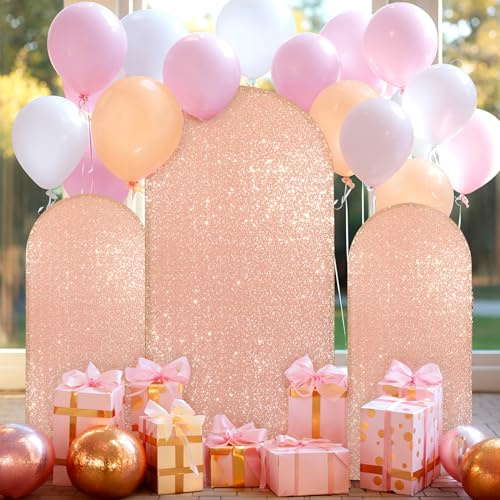Lot de 3 housses d'arche de mariage en élasthanne pour arche de mariage, décoration de fête d'anniversaire, cérémonie, banquet (or rose, 1,2 m + 1,5 m + 1,8 m)