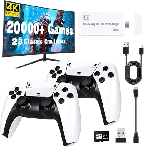 Retro Konsole mit über 20.000 Spielen – HDMI Retro Spielekonsole für TV – Plug & Play mit 2 komfortablen Controllern – Geschenkidee für Familie & Freunde (Weiß)