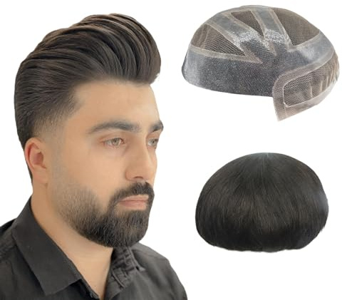 Cabello masculino Prótesis de cabello, peluquín for hombres, sistema reemplazo humano, unidades, Mono fino combinado con PU Pelucas de uso diario(6x9)