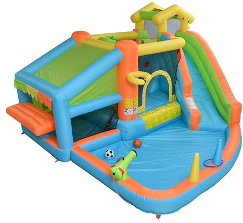 Castillo hinchable para niños con soplador, tobogán, piscina infantil y canasta de baloncesto, castillo hinchable con juego de agua y cocina de juegos, tejido Oxford, dispositivo de juego para