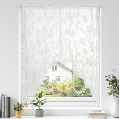 Lwezgi 2 Stück Schmetterling Spitze Scheibengardinen, Scheibengardine 160 * 100CM, Scheibengardinen Modern, Kurzgardinen Retro Transparentgardine, Küchen Gardinen für Café, Küche, Schlafzimmer