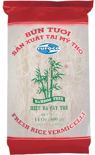 BAMBOO TREE Vermicelli de Arroz Frescos, 1 x 400 GR | 87% arroz puro vietnamita, porciones individuales, bún tươi fresco listo para usar