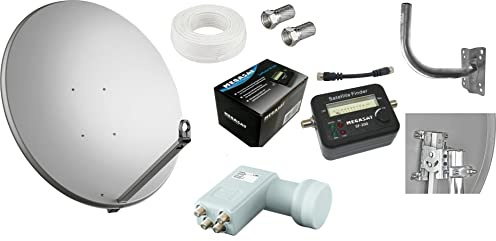 SET SAT :PARABOLA CM 80+LNB 4 USCITE + 20 METRI DI CAVO + SPINOTTI
