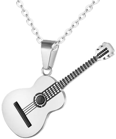 YAZILIND Mode schmuck Frauen männer Titan Stahl Halskette Kreative Klassische Musik Gitarre anhänger Charme Kette für Party (Silber)