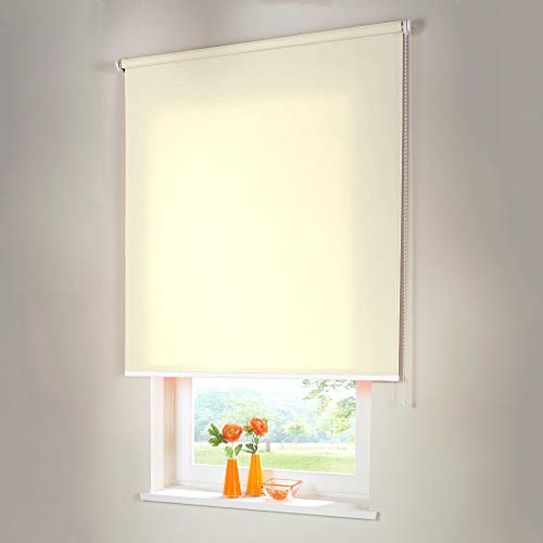 Sonnenschutz-HH® - Seitenzugrollo Verdunkelungsrollo - Außenmaß Breite 190 x 90 cm Höhe Creme - Lichtundurchlässig Blickdicht Rollo für Abdunkelung Kettenzugrollo inkl. Universalträger