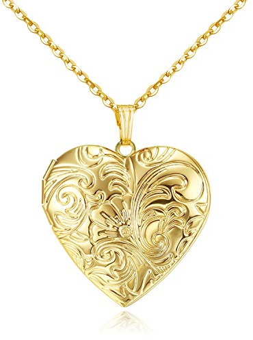 Locket Necklace that Holds Pictures Flower Lockets Necklaces Pendant Birthday Gifts Jewelry Gold-plated Heart