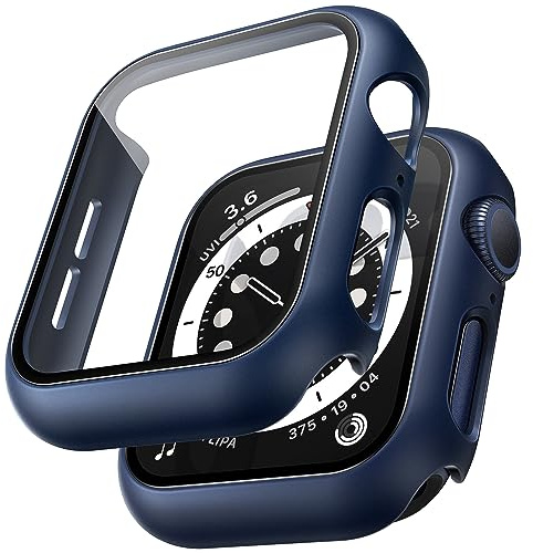 TAURI 2 Stück Hülle für Apple Apple Watch SE Series 6/5/4 44mm - Blau | [360° stoßfest] mit 9H Gehärteter Glas Displayschutz und Hoher Empfindlichkeit, Kratzfeste Schutzhülle