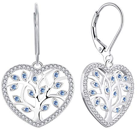 YL Tree of Life örhängen Smycken Dam 925 sterlingsilver vit/grön kubisk zirkonia familjeträd dinglande droppörhängen för kvinnor e sterlingsilver, colore: akva blå, cod. NE84970F1
