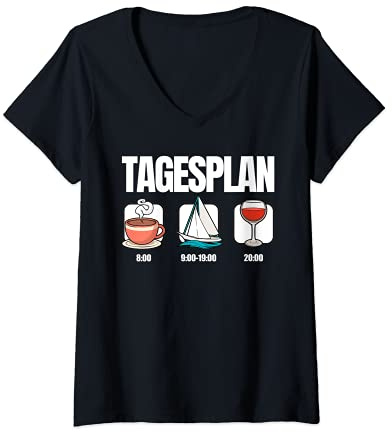 Damen Tagesplan Segeln T-Shirt mit V-Ausschnitt