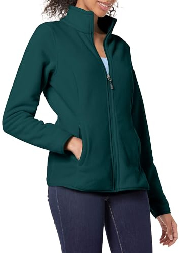 Amazon Essentials Chaqueta de Forro Polar Suave con Cremallera Completa y Corte clásico (Disponible en Tallas Grandes) Mujer, Verde Oscuro Mezcla, L