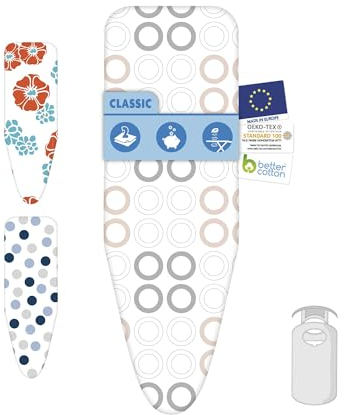 Laundryspecialist Bügeltischbezug Classic - 2-lagig und mit 3MM Schaumstoff ausgestattet - Größe S/M für eine Breite von 25 bis 32 cm und eine Länge von 105 bis 112 cm - Universal
