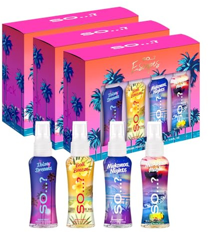 So…? Summer Escapes Coffret Cadeau Brume Corporelle Parfumée Pour Femme (4x50ml) Lot de 3