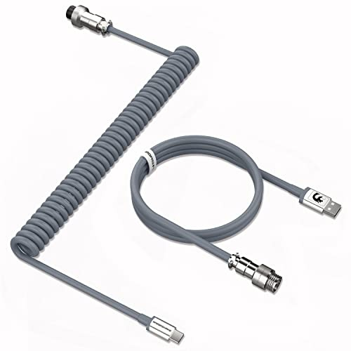 MAMBASNAKE C01 Spiral Tastaturkabel, 8000Hz Coiled USB C Kabel-Grau | für Gaming Mechanische Tastatur, HyperSpeed Typ C auf USB-A Aviator Kabel, Abnehmbarem Metall Luftfahrtstecker, für PC/Phone