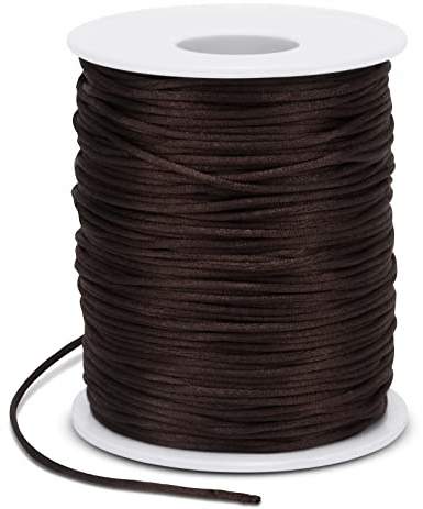 LEREATI Filo Nylon per Braccialetti 1.5mm x 100m Cordoncino Natalizio Cordone di Raso, Cordino per Borse Uncinetto, la Creazione di Gioielli, Fai da Te, Collane, Perline (Caffè)