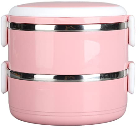 Bento Box in Acciaio Inossidabile 304. Lunch Box Bento Isolante Impilabile,Lunch Box Termico, Contenitori per Pranzo Rotondi, Contenitori per Alimenti Caldi, Contenitore Termico(2 Layer-Rosa)