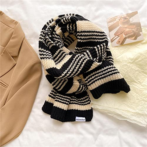 Bysonglezai Schals Damen Tücher Halstuch Scarf Garn Strickschal für Frauen Mode gestreift warmes Halstuch Winter Dicker Schal elastischer Halsdämpfer 180x35cm WJ61-6
