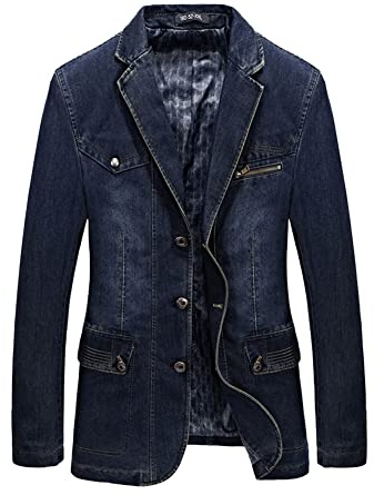 Blazer da Uomo Blazer Giacca di Jeans a Manica Lunga Suit Jacket in Cotone con 3 Bottoni Blazer da Abito Autunno Primavera Denim Giacca da Abito Slim Fit Elegante Casual Giacca di Jeans Blu scuro L