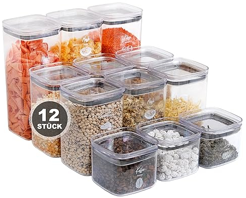 Parpalinam Vorratsdosen Mit Deckel Aufbewahrungsboxen 12er Set - Organizer Mehl Dosen BPA Frei Müsli Aufbewahrung