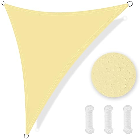 OFFCUP Tenda Parasole, 2 x 2 x 2 M Vela Ombreggiante Impermeabile, Vela de SombraTriangular, Protezione Solare Respirante Anti UV, per Esterno, Giardino, Terrazzo, Balcone, Patio (Beige)