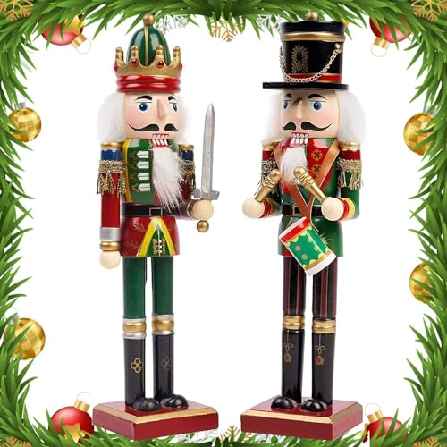 2 Grand Soldat Casse-Noisette de Noël en Bois avec Support, 30cm, Figurine Traditionnels, Décoration de Noël