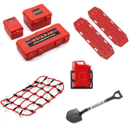 Ezweiji 8-TLG RC Crawler Zubehör Set 1/10 - Rot | RC Auto Dachdekoration Scale Deko Kit passend für 1:10 Modelle wie Traxxas TRX-4, Axial SCX10 III und Absima Sherpa