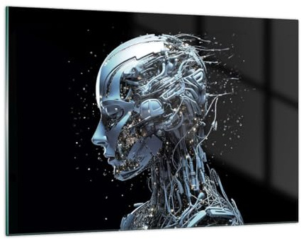 Wandbilder Dekoration Wohnzimmer Künstliche Intelligenz Roboter Zukunft Bilder auf Glas 120x80cm Glasbild Schlafzimmer Küche Deko Wand Kunstdruck Art Groß XXL Wanddeko Modern GAA120x80-5865