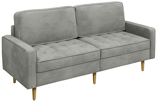 Yaheetech 2-Sitzer Sofa, Samt-Sofa mit Metallbeinen Modernes 2er Gästesofa Polstersofa Schlafcouch für kleine Räume/Wohnzimmer/Schlafzimmer/Gästezimmer 173,5×76×84 cm LxBxH Grau