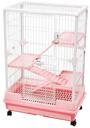Kleintierkäfig Xxl mit Rollen, Kaninchenstall mit 4 Räder, PH+PS-Kunststoffmaterial, mit Panorama-Sonnendach, Bequem mit Haustieren zu Interagieren, Einfach zu Säubern ( Color : Pink , Size : 68*45*96