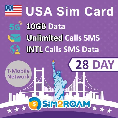USA Ultra SIM-Karte 28 Tage|10GB 5G/4G Daten|Unbegrenzte inländische US-Anrufe und SMS + aus den USA an über 90 INTL-Ziele|Guthaben für internationale Anrufe und Roaming|Wieder auffüllbar!(10GB Daten)