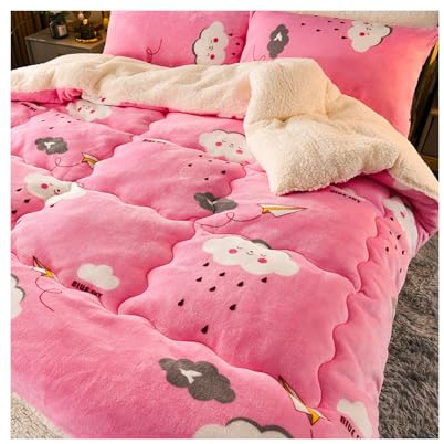 HonunG Dicke Bettdecke,Winter Steppdecke Dicker Lamm-Kaschmir, Decke, Flauschige Kaschmir-Steppdecken, Winterwarm, Bettdecke Baumwolle Winter Winter Warmer Lamm Samtkern (150x200cm 2.5kg,E)