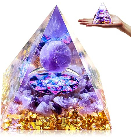 HINATAA Piramide di Orgonite, Cristalloterapia Pietre Sfera di Ametista, Pietre Chakra di Cristallo Tigre, Dell'albero Vita Piramidi Energetiche, Chakra Healing Meditazione Yoga (B)