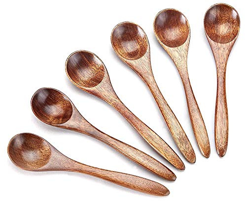 Xtahdge Cucharas de Madera PequeñAs, 6 Cucharaditas de Madera para Cocinar Cuchara de Condimentos PequeñOs, Mini Cuchara de Madera para Miel para Uso Diario