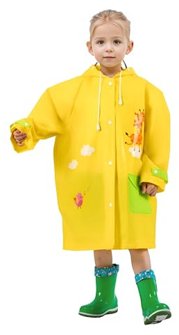 amo nenes Regenmantel Kinder mit Kapuze Junge Mädchen, Kinder Regenjacke Reflektierender Streifen, Regenponcho Leichter mit Rucksackabdeckung, Regenbekleidung Wiederverwendbar, L Giraffen
