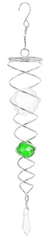 PATIKIL 13 Spiralförmige Kugel Edelstahl Wind Stabilisator mit 2 Glas Kugeln Prisma und Hänge Drehhaken für Innen Außen Garten Dekoration Grün