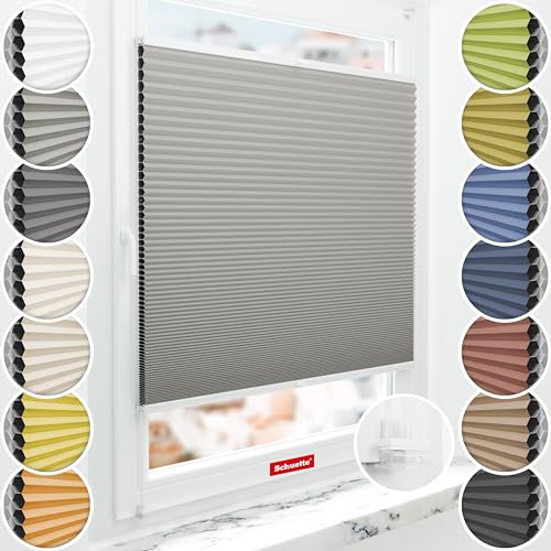 Schuette® Wabenplissee ohne Bohren ● Blackout x Honey ● Silver Mist (Grau) ● 35x80cm (Breite x Höhe) ● Suprafix Klemmhalter Incognito X ● 60 Sekunden Montage