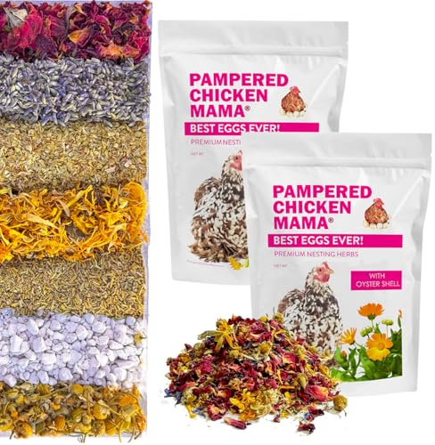 Pampered Chicken Mama Best Eggs Ever! Nesting Herbs for Chickens (2 Pounds Total) for Chicken Nesting Boxes Calcium Supplement for Chickens | Chicken Feed Supplies, Hen Treats for Coops (2 Bags)