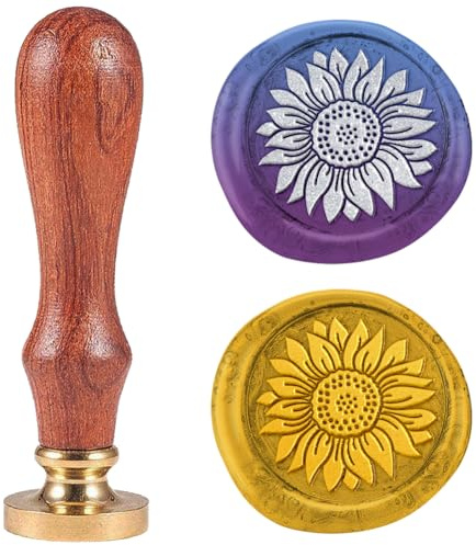 DELORIGIN Sonnenblume 25mm Wachssiegelstempel Retro mit Holzgriff | Abnehmbarer Messingkopf, Für Umschlag, Grußkarte, Für Brief, Hochzeitseinladung, Für Geschenkverpackung, Siegelwachs Zubehör