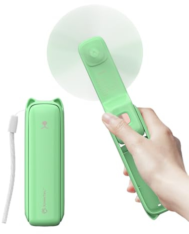 LETSCOL Handheld Mini Fan, 3 in 1 Hand Held Cooling Device, Portable and Personal with Power Bank & Flashlight, Foldable for Travel, Desk, Makeup (Light Green)