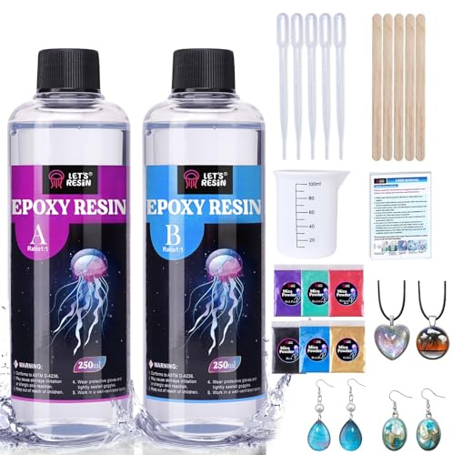LET'S RESIN Casting Epoxy Resin Kit, 500ml Crystal Clear & Bubble Free Epoxy Resin and Hardener, High Gloss Resin Kit for DIY Art, Mould Casting, Wood, Jewellery Making, Coasters, Table Top
