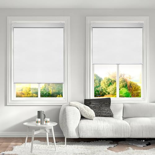 SHADESLINE Cordless 100% Blackout Blinds for Indoor Windows – Cortinas Blackout para Sala y Dormitorio Moderno (Maximum Height 80) (White Color) (26 Width)