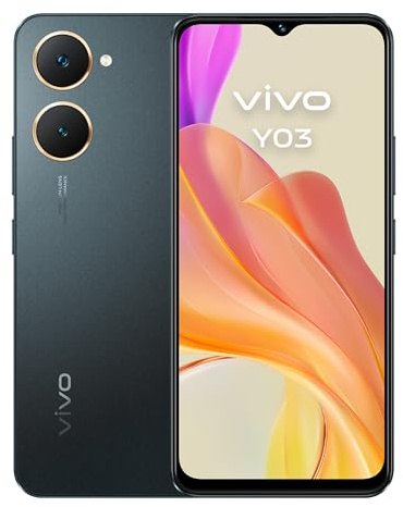 vivo Y03, Smartphone 4 GB RAM + 128 GB ROM, Pantalla superbrillante 6.56 Pulgadas 90 Hz, Batería 5000 mAh, Resistencia IP54, Cuerpo Delgado y curvatura 2.5D, Android 14, Negro