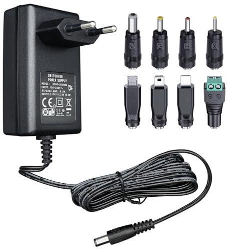 5 V 2 A 1,8 m Netzteiladapter, AC auf 5 V DC 2000 mA 10 W Wandladegerät mit 8 Spitzen für USB-Hub-Tablets, Babyphone, TV-Box, Kamera-Scanner, Webcam, Lautsprecher, Router und mehr, CE-gelistet